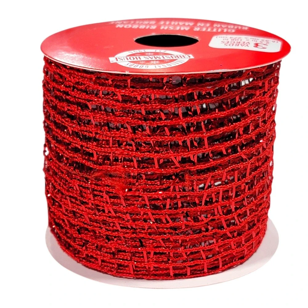 Red Glitter Mesh Ribbon 2.5